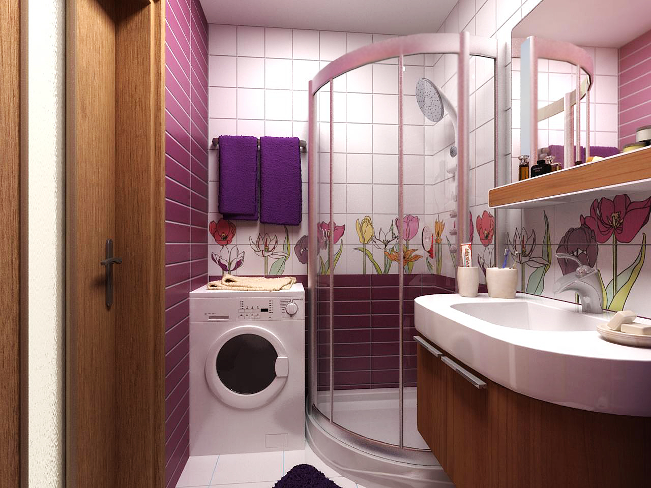 Дизайн маленькой ванной с туалетом и стиральной машинкой