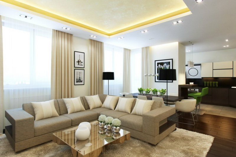 Современный дизайн светлой гостиной