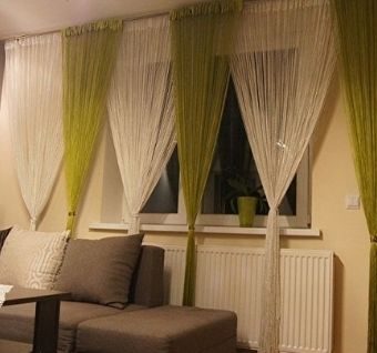 Нитевые и нитяные шторы: кисея в интерьере гостиной 50 фото